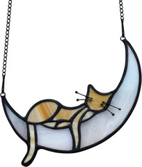 Orange Cat Stained Glass Suncatcher Window Hanging Gifts for Women | Handcrafted