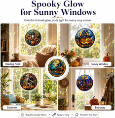 7.8 Inch Halloween Suncatcher, Skeleton Pumpkin Patch Decor | 7.8 Inch Acrylic H