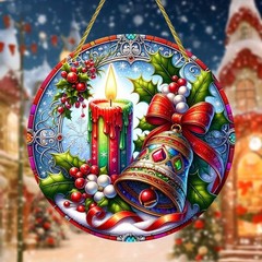 Winter Snow Scene Candle Bell Design Acrylic Sun Catcher Window Ornament