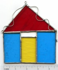 TINY HOUSE Suncatcher/Wall Art, Turquoise/Red/Yellow, One-of-a-Kind Original