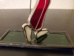 Stained Glass Golfer Swinging with Yellow Shirt and red Pants figure statue