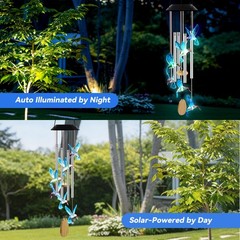 Solar Hummingbird Wind Chime Outdoor Waterproof Color Changing Garden Decor