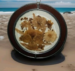 Lasting Impressions Round Sun Catcher with Purple Glass and Dried Flowers 1970s