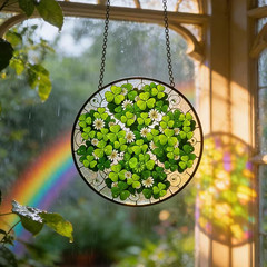 Irish Shamrock Stained Glass Suncatcher Window Hanging St Patrick’s Day Gift