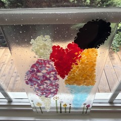 Fused Glass Handmade Floral Abstract Rectangular Multicolor Sun Catcher