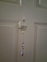 Metal & Glass Crystal Hanging Suncatcher Prism Strand w/ Lotus Flower, Silver