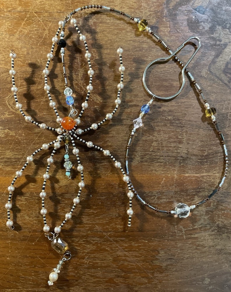 Glass, Pearl Crystal Spider Suncatcher Hanging Garden,Window Decor Ivory