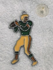 Football Player Glass Metal Suncatcher Green Yellow Brown 5in