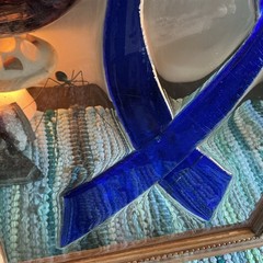 Colon Cancer – Anti Bullying – Child Abuse Awareness Blue Ribbon Fused Glass