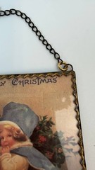 Vintage Christmas Glass Suncatcher Panels Santa Child Holiday Decor Lot 3