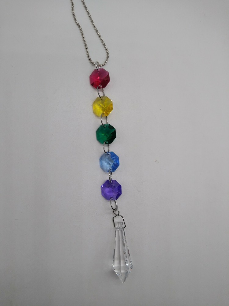 Handmade w/ Swarovski Crystal Rainbow Octagon & Clear Teardrop Suncatcher/ Prism