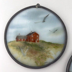 Set of 2 Denise Patchell Olson Print on Glass Seaside Beach Scene Suncatchers 5″