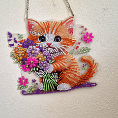 Cat Floral Rhinestone Look Hanging Suncatcher Wall Decor, Plastic