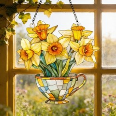 Daffodil Acrylic Suncatcher Flower Window Hanging Teacup Spring Decor Gift