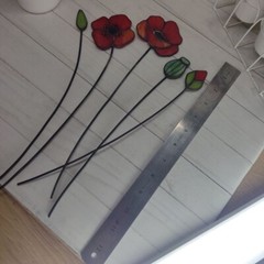 stained glass suncatcher flowers, Bouquet In Vase red poppies