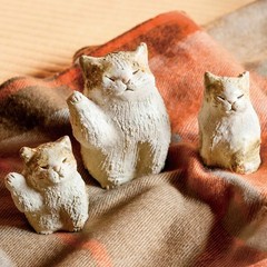 Pottery lucky cat small ornament cute Tanuki ware made in Japan Cat From Japan