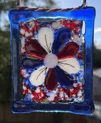 Fused Glass Handmade Rectangular Multicolor Sun Catcher Signed By Artist