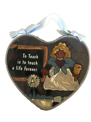 Heart-Shaped Teacher Appreciation Suncatcher Stained Glass Hanging W/Ribbon