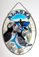 Amia Alaska Puffin Hand-Painted Glass Suncatcher 7″ x 5.25″ EUC