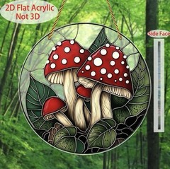 Mushroom Sun Catcher, Stained Glass Look Acrylic 8 X 8