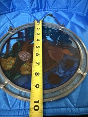 Vintage Berries & Wine Flowers Still Life Painting Stained Glass Sun Catcher 10”