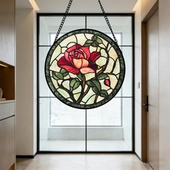 Red Rose Stained Glass Sun Catcher for Home, Garden, Gifts 9.8 in