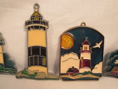Vintage Lighthouse Sun Catchers Acrylic Metal Stained Glass Style Lot