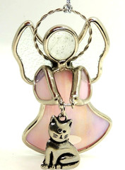 Ganz Pink Angel With Kitten Charm Dangler Stained Glass Sun Catcher Ornament