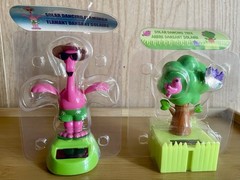 Lot of 2 Solar Powered Dancing Figures Flamingo and Tree Novelty Decor NOS