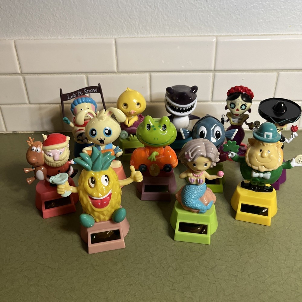Lot of 12 Dancing Solar Power Bobble Heads Easter Christmas Dia De Los Muertos