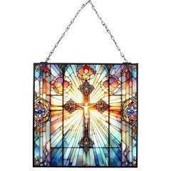 Stained Glass Cross Suncatcher Christian Stained Glass Windows Panel Jesus Cr…