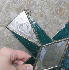 VTG Green Floral Cross Stained Glass Religious Crucifix Suncatcher Window 11″