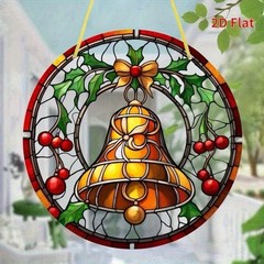 SET OF 2 – 2D Flat Acrylic Vintage Bells Sun catcher 7.8″ Round Window Decor