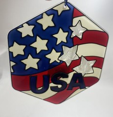 USA Flag Glass Stars And Stripes Sun Catcher Ornament 4 3/4″
