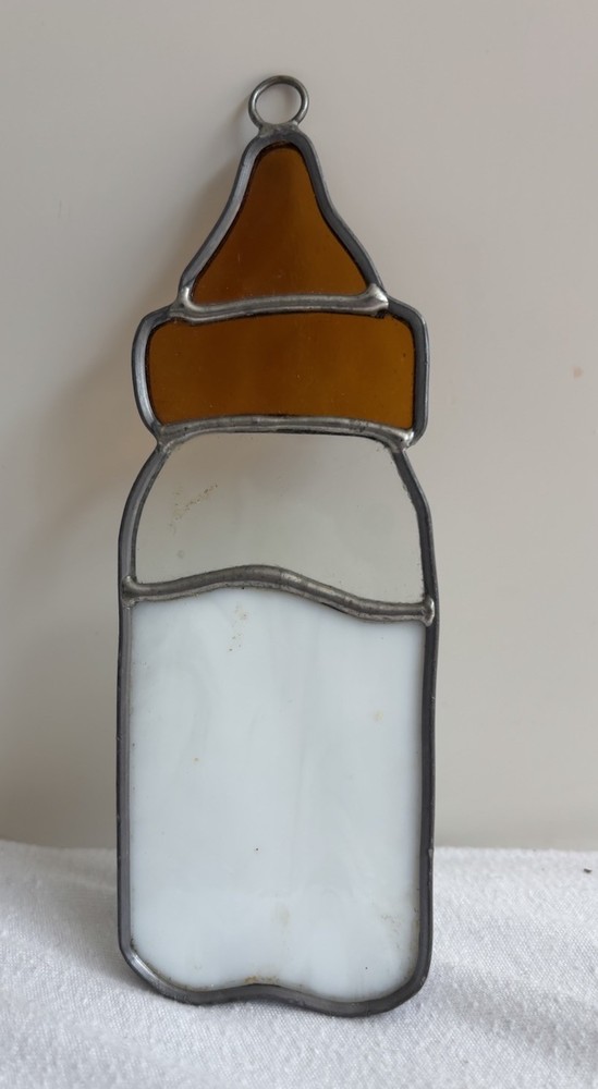 Vintage 90s Stained Glass Baby Bottle Sun Catcher Decoration Cute