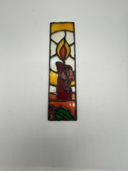 Vintage Stained Glass Christmas Candle and Holly Suncatcher Panel