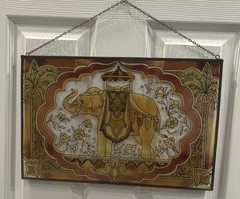 Stained Art Glass Multi-Colored Elephant Hanging Suncatcher Large 17.5”x10.5”