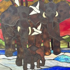 Stained Glass Elephant Family 15×15 Wooden Frame