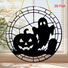 Ghost Pumpkin Tombstone Round Acrylic Suncatcher Halloween Window Hanging Decor
