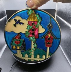 VTG Bird house Flower Scene Sun Catcher Multicolored Resin