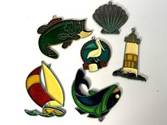 6 Nautical-Themed Suncatchers Fish Sailboat Dolphin Pelican Lighthouse & Shell