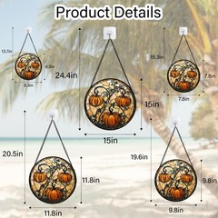 DASTOLL Stained Glass Window Hanging – Halloween Decoration Orange Pumpkin Vi…