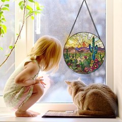 Cactus Stained Glass Suncatcher for Indoor Window or Doorway Decoration 7.8″