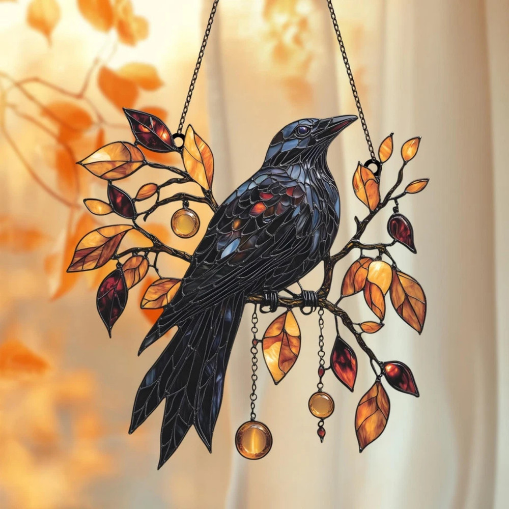 Mystic Crow Raven Faux Acrylic Suncatcher Window Hanging Decor