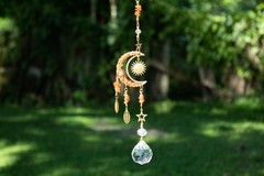 Carnelian Suncatcher, Gold Suncatcher, Gemstone Suncatcher, Moon Suncatcher