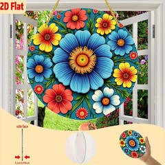 Round Floral Acrylic Suncatcher Colorful Blooms Indoor Outdoor Garden Patio Gift