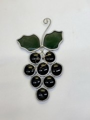 Stained Glass Fruit Suncatchers Grapes Apple & Peach Lot of 2 Vtg