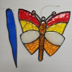 Stained Faux Glass Butterfly Shape Ice Cycle Hanging Suncatcher Window Art 2 Pcs