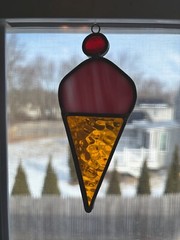 Vintage Stained Leaded Glass Ice Cream Cone Suncatcher