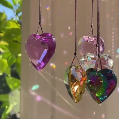 Colorful Heart Crystals Suncatcher Hanging Sun Catcher with Chain Pendant Orn…